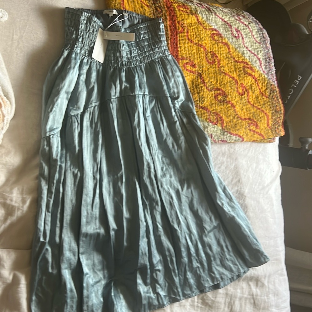 Vince Metallic Smock Waist Tiered Cotton Blend Maxi Skirt sz L NWT